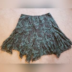 Green and Brown Hankerchief Hem Silk Skirt